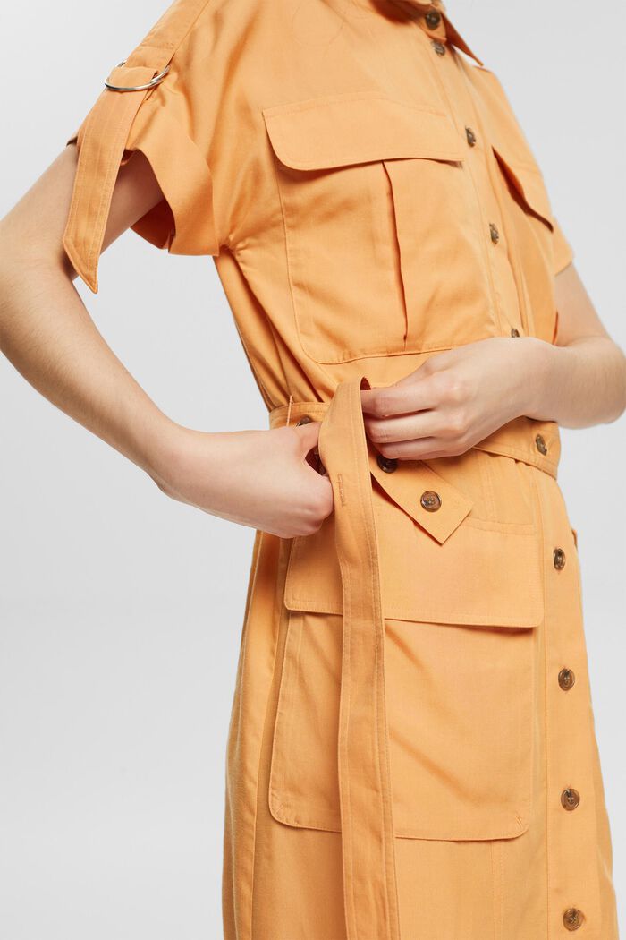 Blended linen: shirt dress with a belt, PEACH, detail image number 0