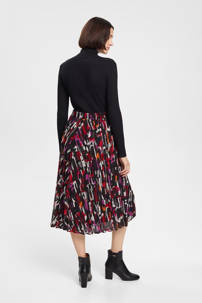 Pleated, patterned midi skirt, BLACK, detail image number 3