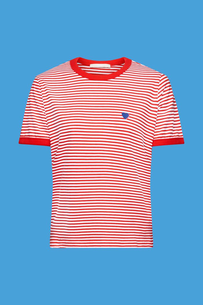 Striped cotton t-shirt with embroidered motif, RED, detail image number 5