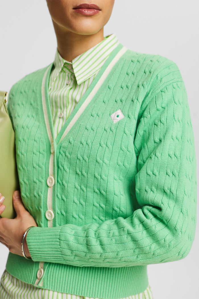 V-Neck Cable-Knit Cardigan, LIGHT GREEN, detail image number 2