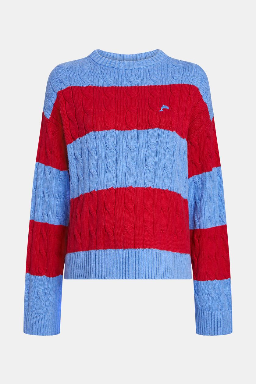 Striped Dolphin Logo Cable Knit Sweater