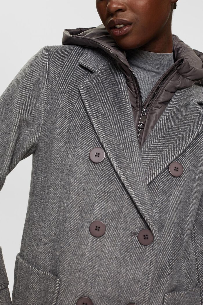Wool blend coat with detachable hood, GUNMETAL, detail image number 2