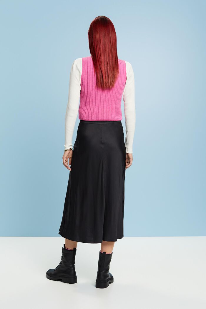 Satin Midi Skirt, BLACK, detail image number 4