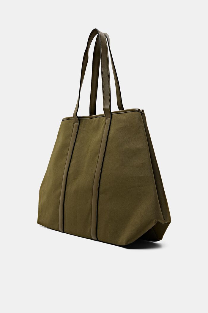 Faux Leather-Trimmed Canvas Tote, OLIVE, detail image number 2