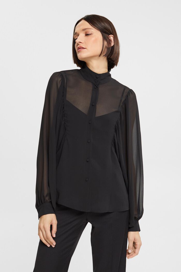 Wide chiffon blouse, BLACK, detail image number 0
