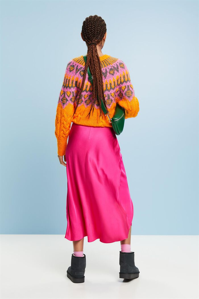 Satin Midi Skirt, PINK FUCHSIA, detail image number 3