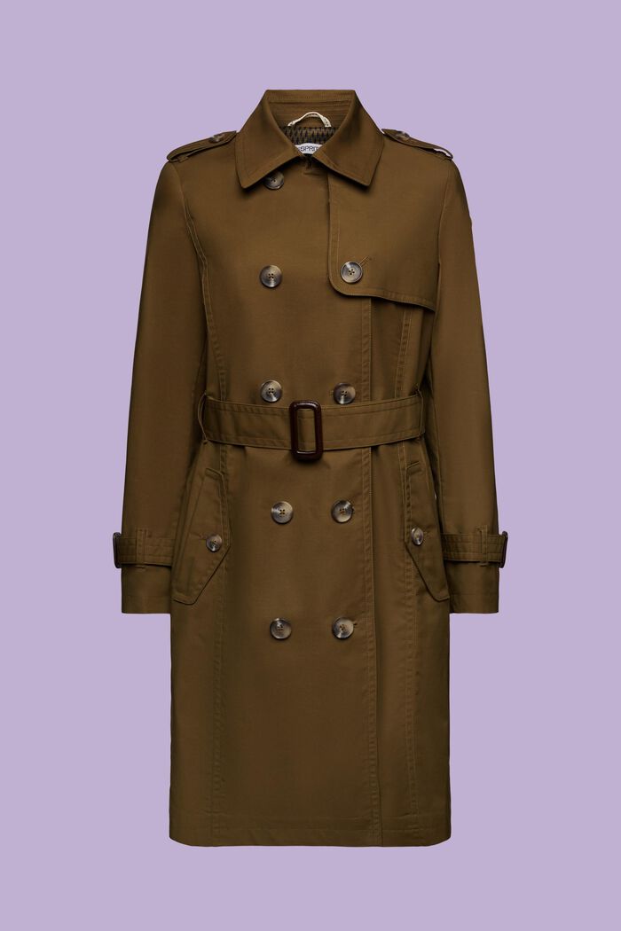 Belted Double-Breasted Trench Coat, KHAKI GREEN, detail image number 6