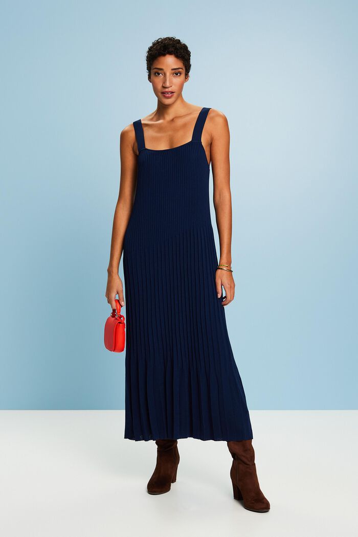 Pleated Knit Midi Dress, NAVY, detail image number 1