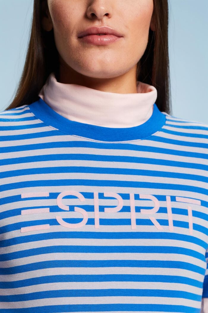 Logo-Print Striped Cotton T-Shirt, LIGHT BLUE LAVENDER, detail image number 1