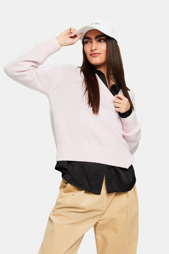 Cashmere V-Neck Sweater, LIGHT PINK, detail image number 3