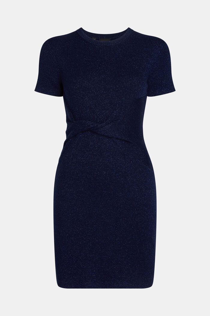 Twisted waist metallic ribbed dress, NAVY, detail image number 5