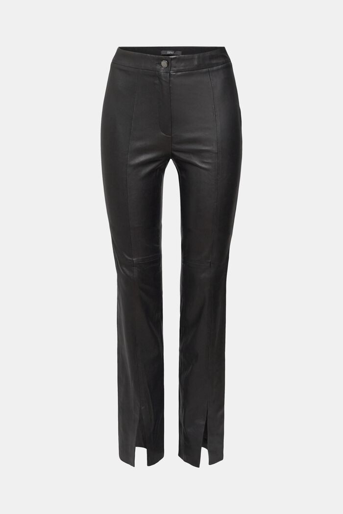 Mid-rise split hem leather trousers, BLACK, detail image number 7