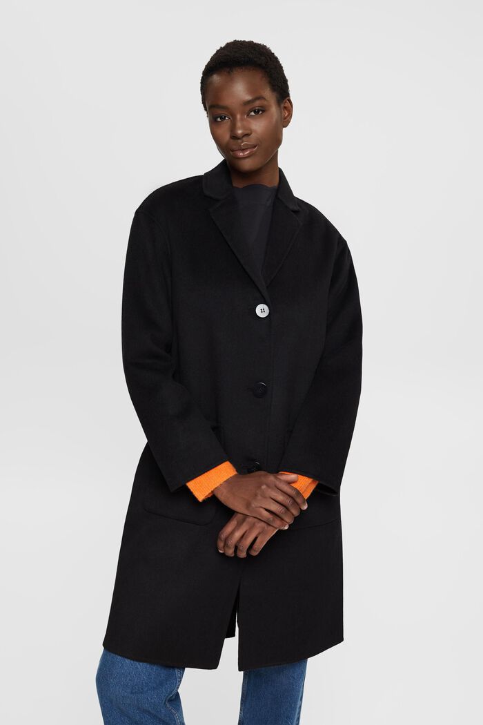 Recycled wool blend coat, BLACK, detail image number 1