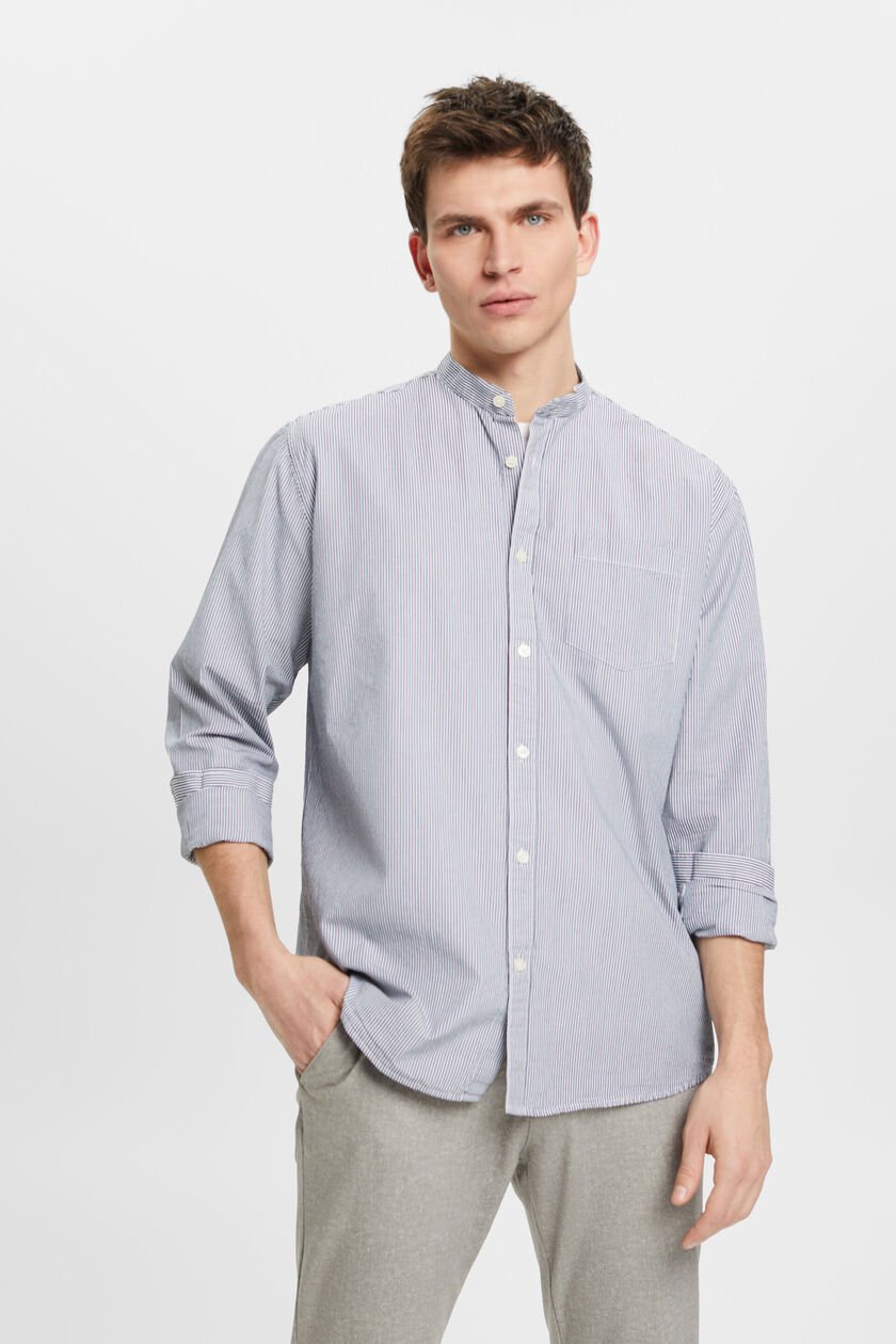 Pinstripe cotton shirt with mandarin collar