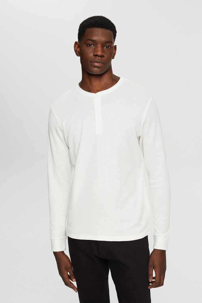 Long sleeve waffle piqué top, OFF WHITE, detail image number 4