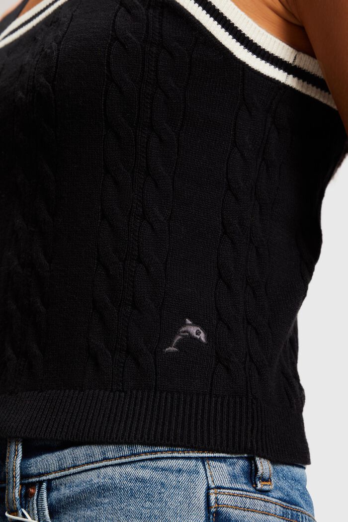 Dolphin logo cable sweater camisole, BLACK, detail image number 3