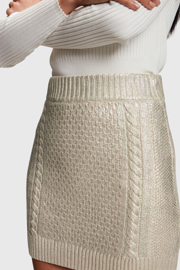 Metallic cable knit mini skirt, GOLD, detail image number 2