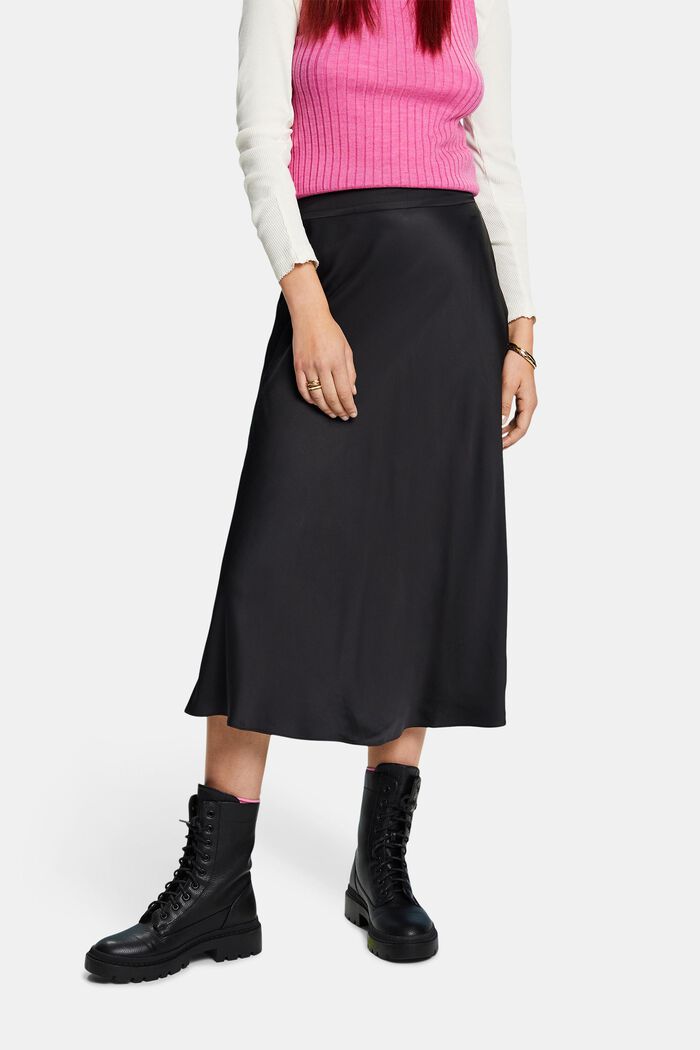 Satin Midi Skirt, BLACK, detail image number 1