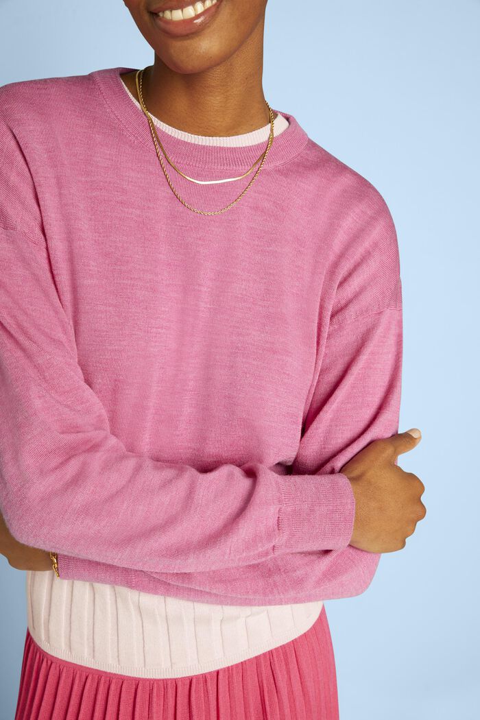 Cropped Super Fine Merino Wool Sweater, PINK FUCHSIA 5, detail image number 2
