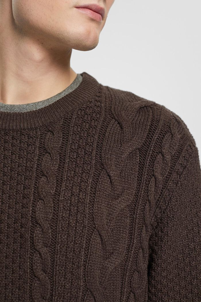 Cable knit jumper, DARK BROWN, detail image number 0