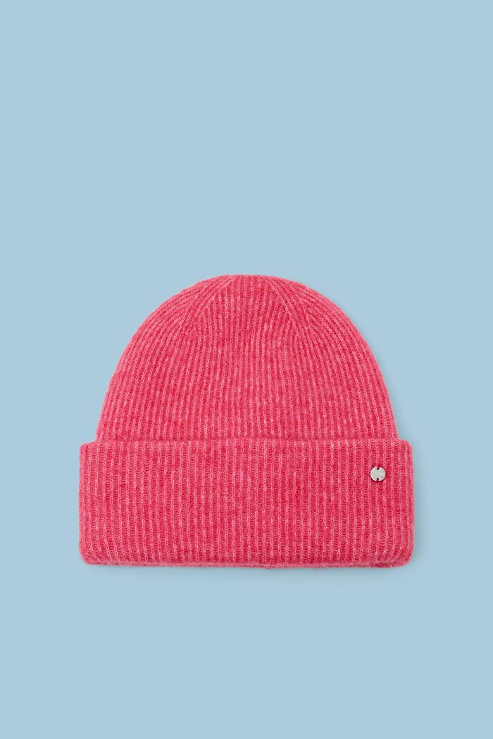 Mohair-Wool Blend Ribbed Beanie, PINK FUCHSIA, detail image number 0