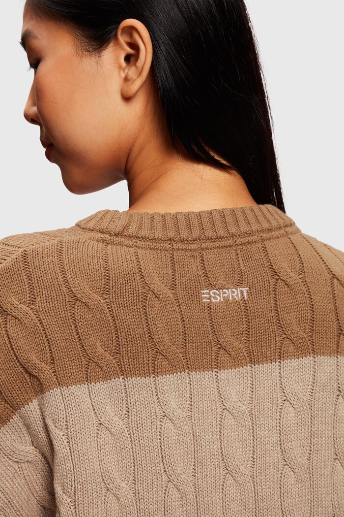 Striped Dolphin Logo Cable Knit Sweater, SAND, detail image number 3