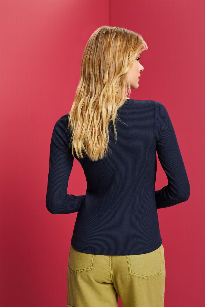 Ribbed long sleeve top, NAVY, detail image number 3