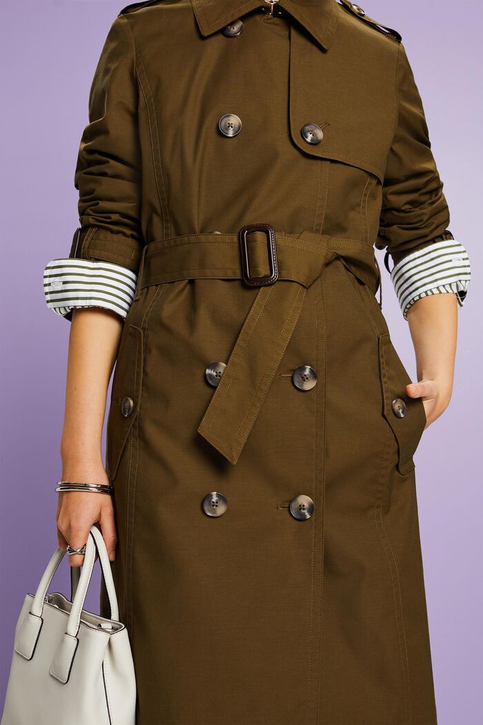Belted Double-Breasted Trench Coat, KHAKI GREEN, detail image number 3