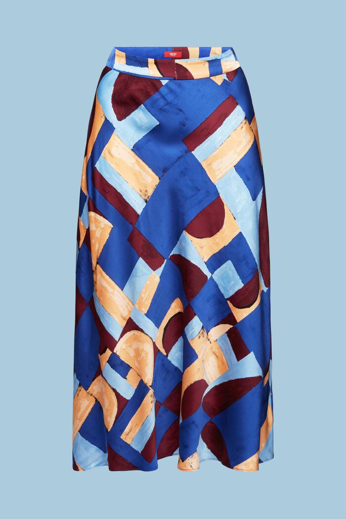 Patterned Satin Midi Skirt, BLUE, detail image number 6
