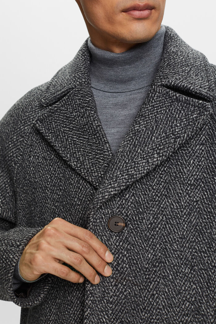Herringbone Wool-Blend Coat, BLACK, detail image number 2