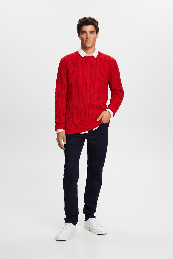 Cotton Cable Knit Jumper, DARK RED, detail image number 0