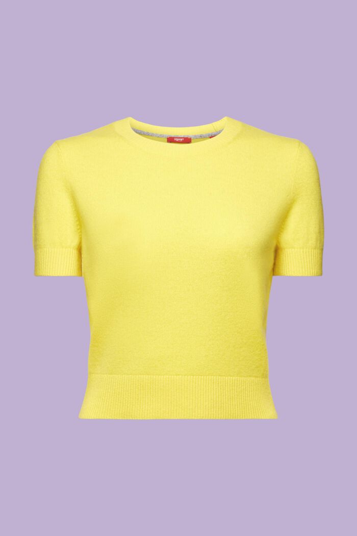 Cashmere Short-Sleeve Sweater, YELLOW, detail image number 7
