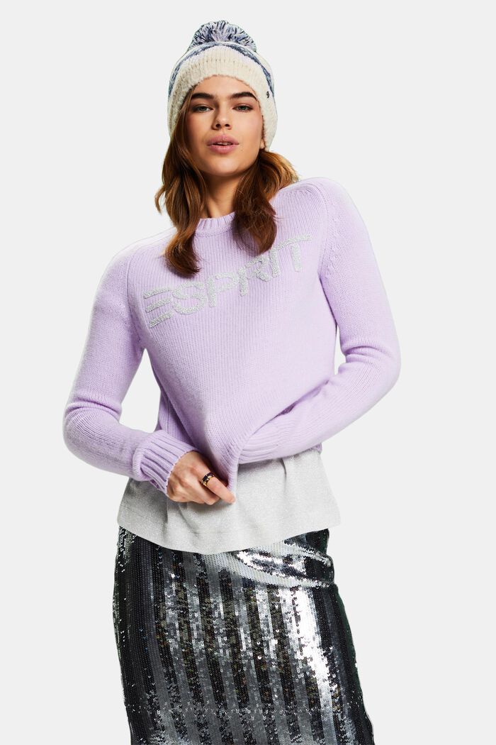 Chunky Knit Wool-Cashmere Logo Sweater, LAVENDER, detail image number 0