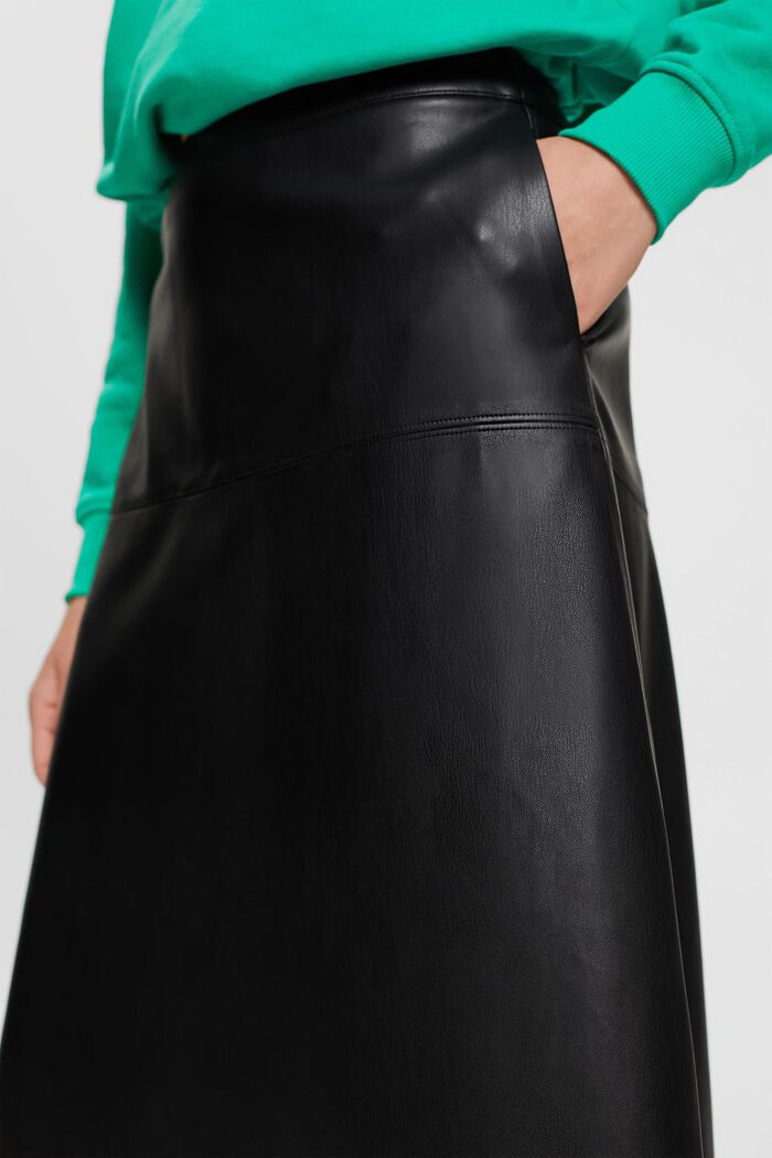 CURVY Faux leather midi skirt, BLACK, detail image number 3