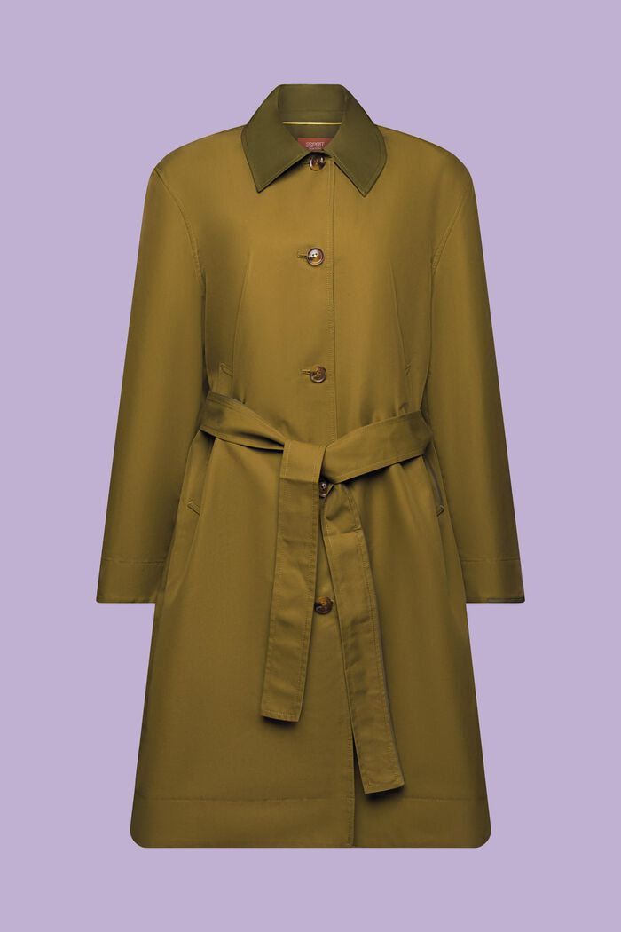 Belted Organic Cotton Trench Coat, OLIVE, detail image number 6