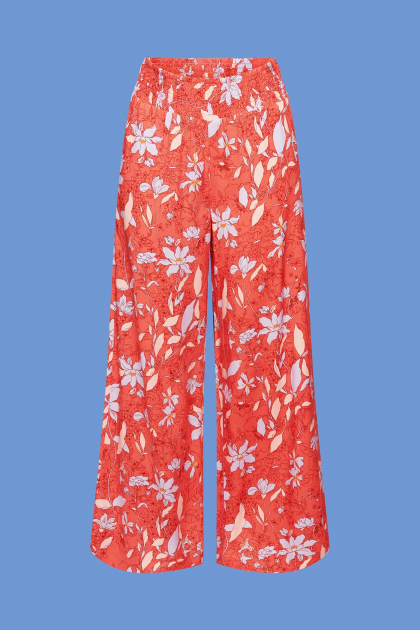Patterned wide leg pull-on trousers