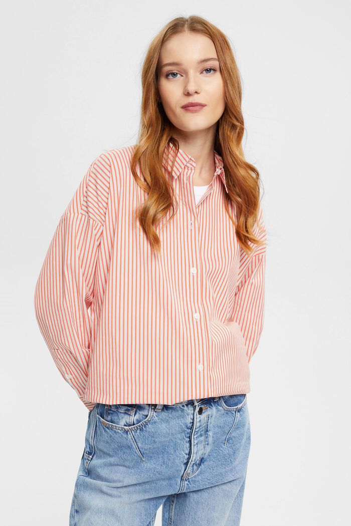 Striped Button-Down Shirt, ORANGE RED, detail image number 0