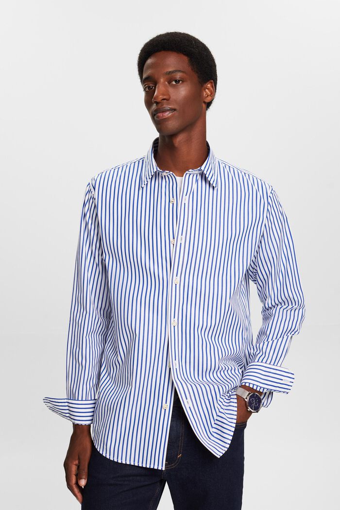 Striped Cotton-Poplin Shirt, BRIGHT BLUE, detail image number 3