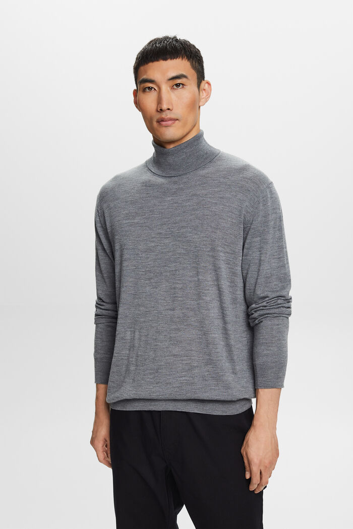 Merino Wool Turtleneck Sweater, GREY, detail image number 0