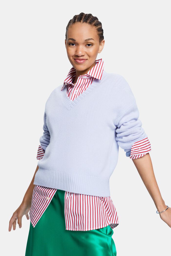 Cashmere V-Neck Sweater, PASTEL BLUE, detail image number 0