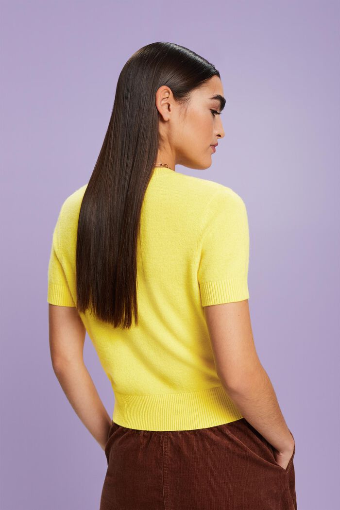 Cashmere Short-Sleeve Sweater, YELLOW, detail image number 3