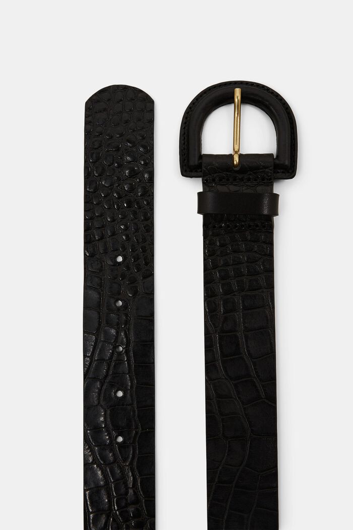 Croc-Textured Leather Belt, BLACK, detail image number 1