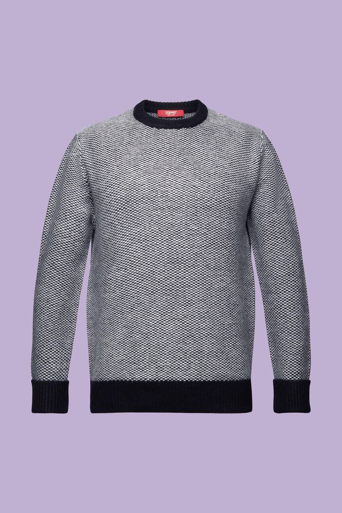 Structured Wool Crewneck Sweater, BLACK, detail image number 6