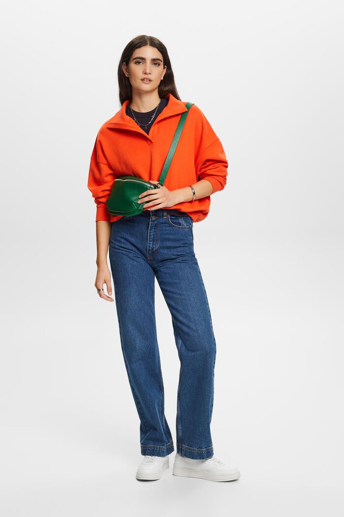 Fleece Pullover Sweatshirt, BRIGHT ORANGE, detail image number 1