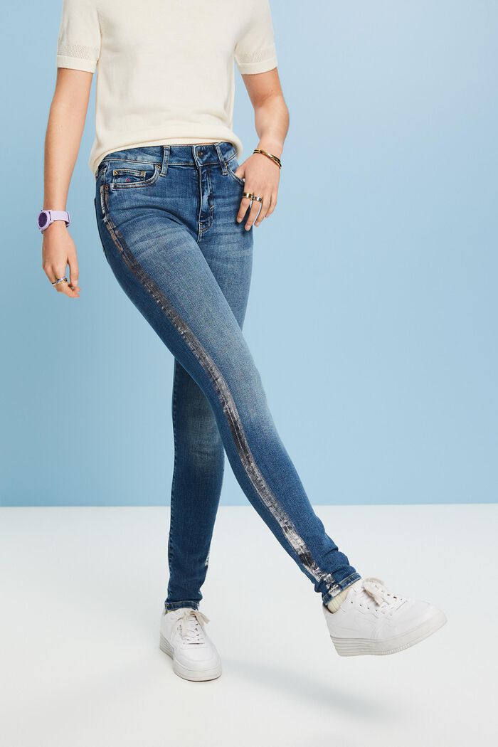 Metallic High-Rise Skinny Jeans, BLUE MEDIUM WASH, detail image number 0