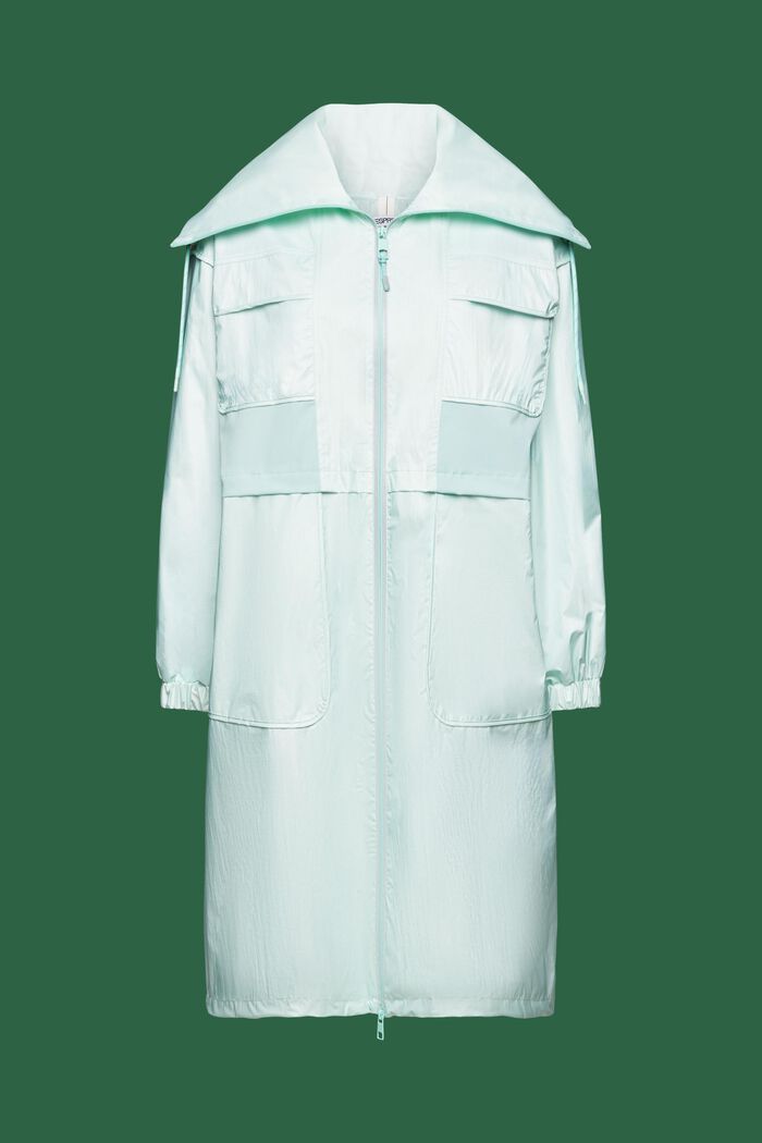 Stand-Up Collar Water-Resistant Ripstop Coat, LIGHT AQUA GREEN, detail image number 6