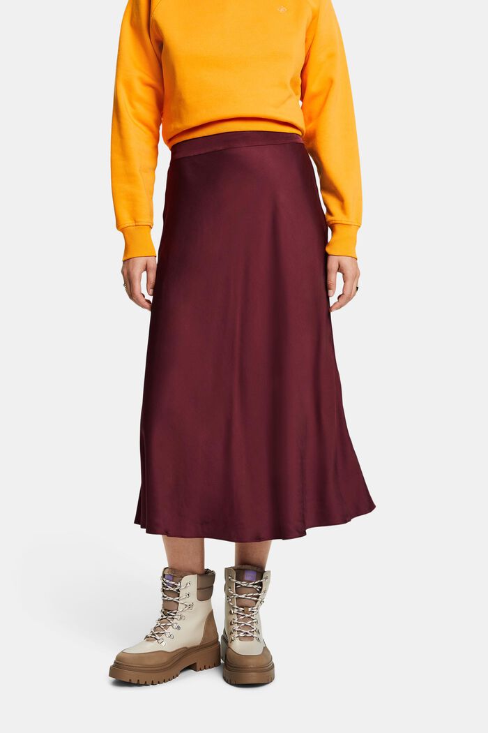 Satin Midi Skirt, BORDEAUX RED, detail image number 1