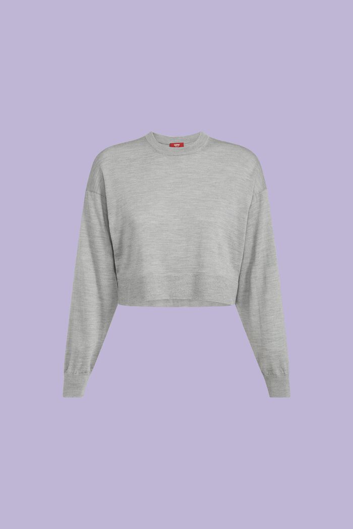 Cropped Super Fine Merino Wool Sweater, MEDIUM GREY 5, detail image number 5