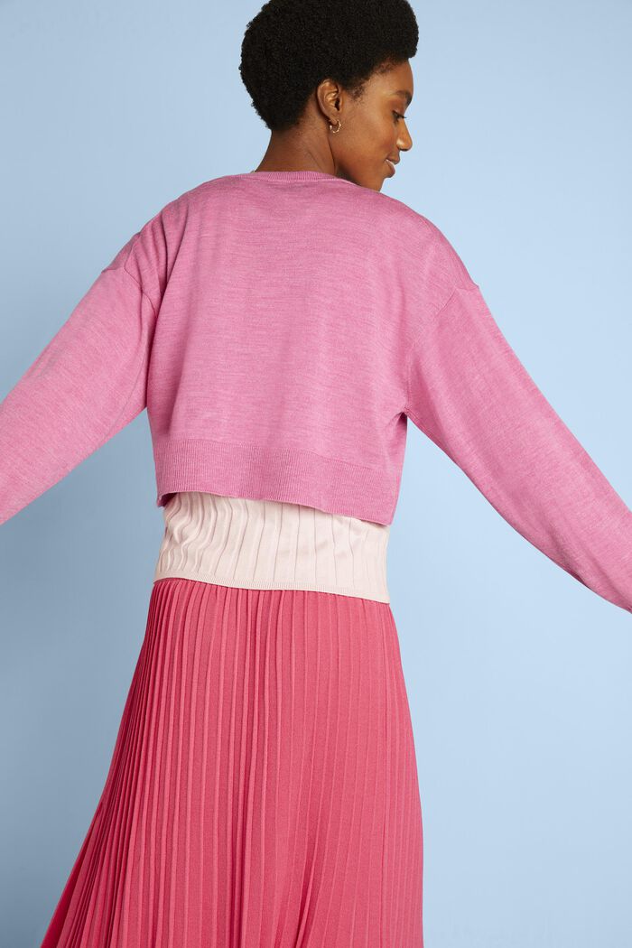 Cropped Super Fine Merino Wool Sweater, PINK FUCHSIA 5, detail image number 3