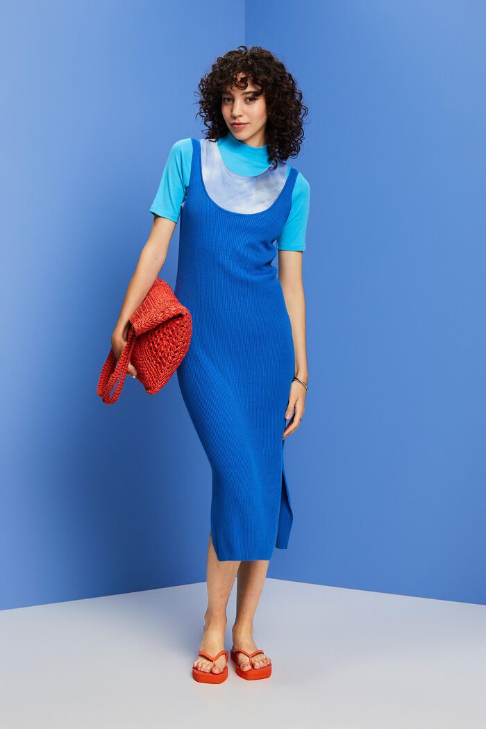 Rib-knit dress, linen blend, BRIGHT BLUE, detail image number 4